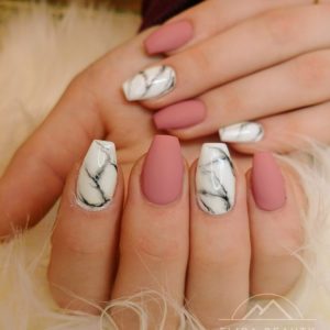 Matte Pink Nails with Marble