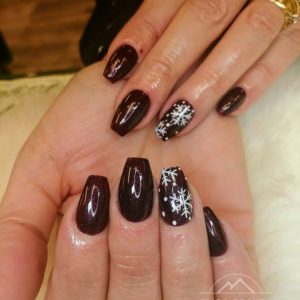 Dark Red Christmas Nails with Snowflakes