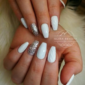 White Nails with Sweater Design