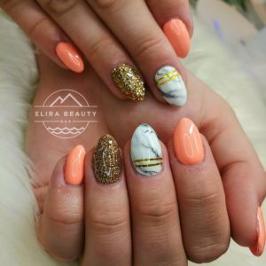 Orange and Gold Nails with Marble