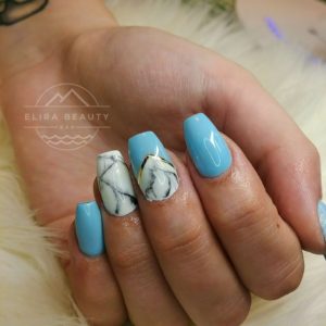 Blue Acrylic Nails with Marble