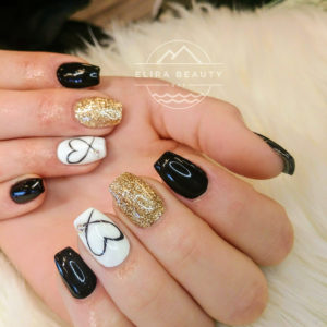 White with Black Heart Nails