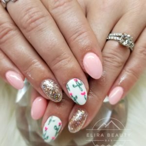 Gel Nail Extensions with Little Cactuses