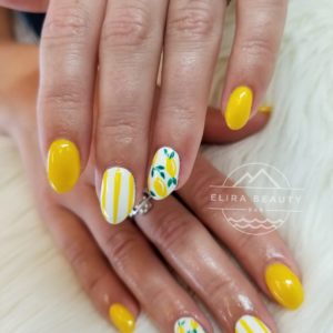Yellow Nails with Lemon Design